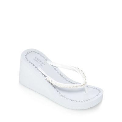 White embellished wedge sandals